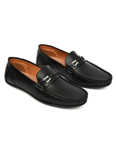 Men's Premium Black Synthetic Leather Horsebit Loafers Slip-On Formal Driving Shoes with Cushioned Comfort Insole for Office Business Party Wedding Casual Wear Black 9 thumbnail 2