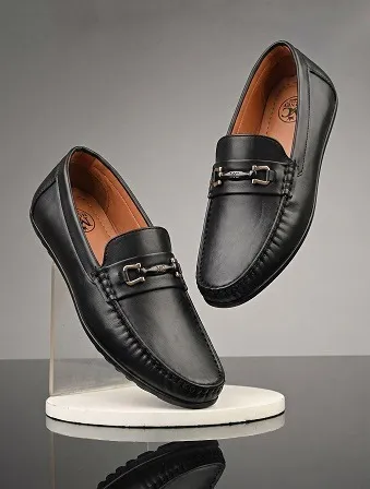 Men's Premium Black Synthetic Leather Horsebit Loafers Slip-On Formal Driving Shoes with Cushioned Comfort Insole for Office Business Party Wedding Casual Wear Black 10 thumbnail 1