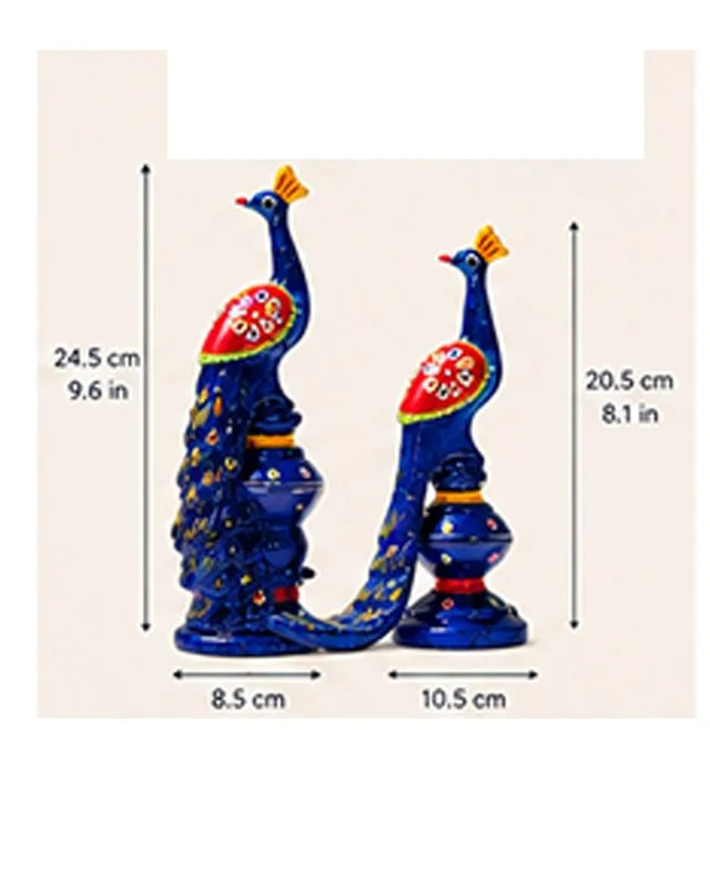 Handcrafted Traditional Blue Painted Peacock Decorative Figurine Pair for Home Decor, Living Room Decoration, Office Table Showpiece & Gift Item image 3
