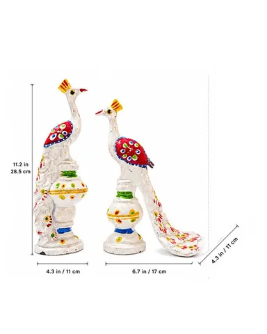 Handcrafted Decorative White Peacock Showpiece Set with Vibrant Floral Motif Detailing for Home Decor and Gifting thumbnail 1