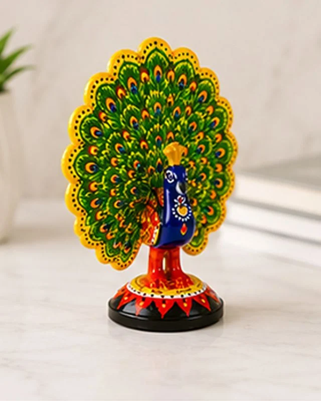 Hand-Painted Decorative Peacock Showpiece for Home Decor, Traditional Indian Ethnic Peacock Figurine, Decorative Gift Item for Living Room, Office, Festival and Housewarming image 2
