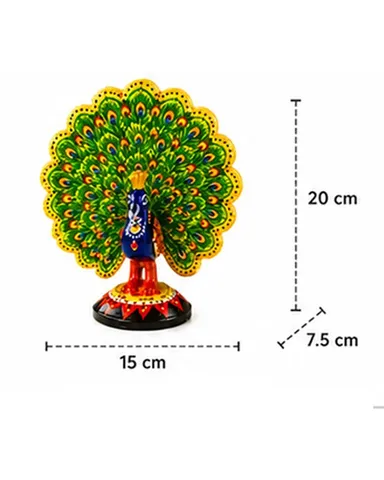 Hand-Painted Decorative Peacock Showpiece for Home Decor, Traditional Indian Ethnic Peacock Figurine, Decorative Gift Item for Living Room, Office, Festival and Housewarming thumbnail 2
