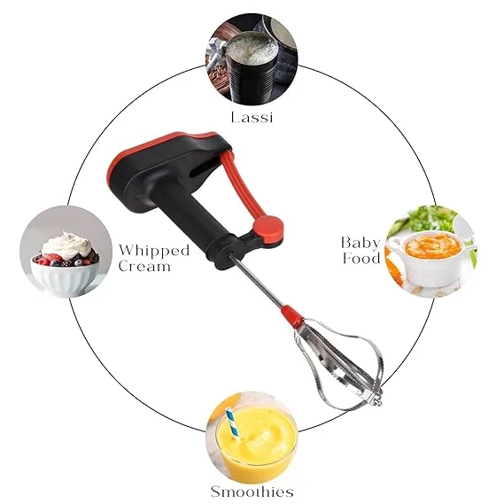 Manual Hand Blender with Stainless Steel Blades | Hand Press Milk & Lassi Maker | Egg Beater | Coffee Frother | Cream, Soup & Buttermilk Mixer | Multipurpose Kitchen Hand Mixer | Multicolor image 3