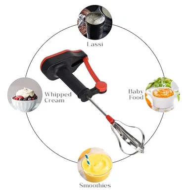 Manual Hand Blender with Stainless Steel Blades | Hand Press Milk & Lassi Maker | Egg Beater | Coffee Frother | Cream, Soup & Buttermilk Mixer | Multipurpose Kitchen Hand Mixer | Multicolor thumbnail 2