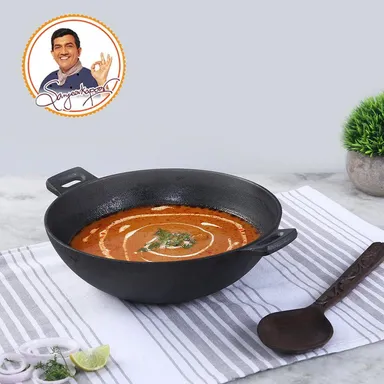 Threads &Aura 24cm Cast Iron Kadhai 1.9L Pre-Seasoned Induction Compatible Heavy Duty Iron Kadai for Frying Cooking Roasting and Deep Fry thumbnail 3