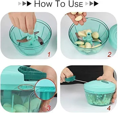 Multipurpose Manual Vegetable Chopper with 3 Stainless Steel Blades | Hand Press Quick Cutter for Onion, Garlic, Vegetables, Fruits, Herbs & Dry Fruits | 500 ml BPA-Free Kitchen Food Chopper thumbnail 3
