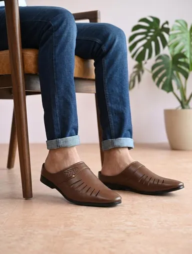 Men's Brown Slip-On Casual Comfort Loafers with Cut-Out Design Lightweight Everyday Mules Breathable Outdoor Walking Comfort Footwear for Men Brown 8 thumbnail 0
