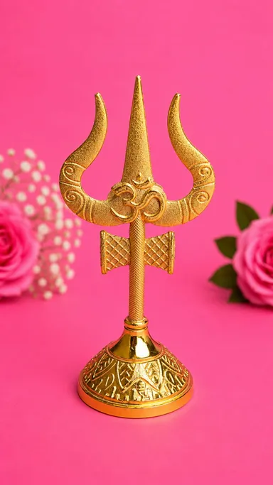 Artbiz Golden Metal Shiv Trishul with Om & Damru Decorative Showpiece for Home Temple, Office Desk, Car Dashboard, Pooja Room, Spiritual Home Decor, Vastu Decoration & Religious Gift Item thumbnail 2