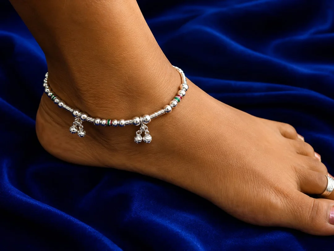 Elegant Silver-Plated Beaded Payal for Women & Girls with Ghungroo Charms | Traditional Ethnic Anklet for Daily Wear, Festive, Wedding, Party & Gift image 2