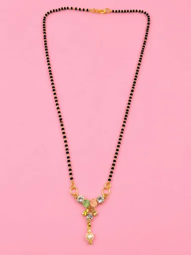 Traditional Gold Plated Black Beaded Mangalsutra Necklace for Women with Crystal, Pastel Stone & Pearl Drop Pendant | Elegant Daily Wear & Ethnic Jewelry thumbnail 1
