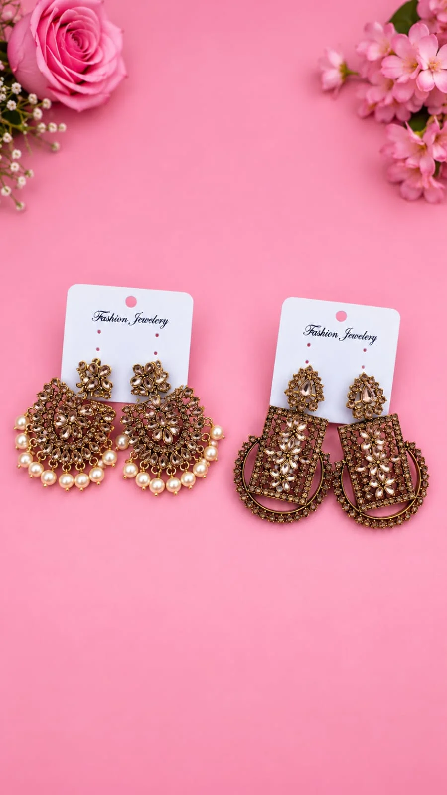 Women's Antique Oxidized Stone Studded Designer Earrings Combo Set of 2 Pairs with Pearl & Geometric Party Wear Fashion Jewelry Antique Brown Free Size image 2