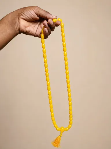Premium Yellow Oval Bead Bead Clear Crystal Bead Jap Mala for Meditation, Mantra Chanting, Yoga, Daily Prayer & Spiritual Healing with Tassel Premium Yellow Oval Bead Free Size thumbnail 1