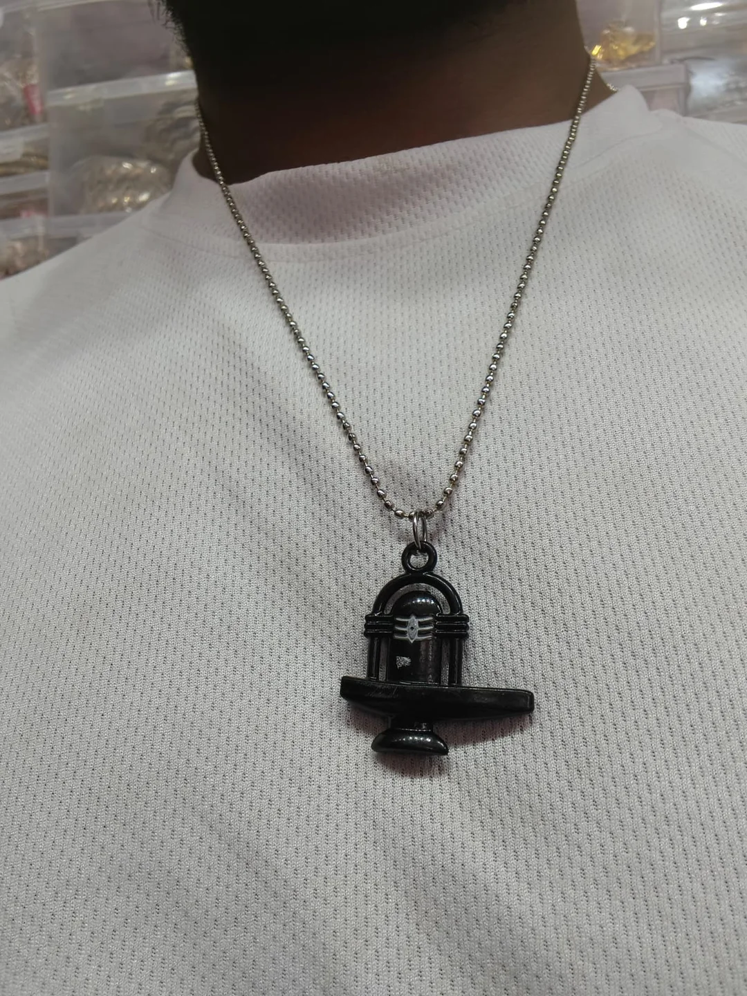 Black Shiv Ling Pendant Necklace for Men & Women | Mahadev Shiva Lingam Religious Pendant with Ball Chain | Spiritual Hindu Devotional Fashion Jewelry image 2