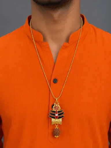 Gold Plated Lord Shiva Shivling Om Trishul Pendant with Rudraksha Bead