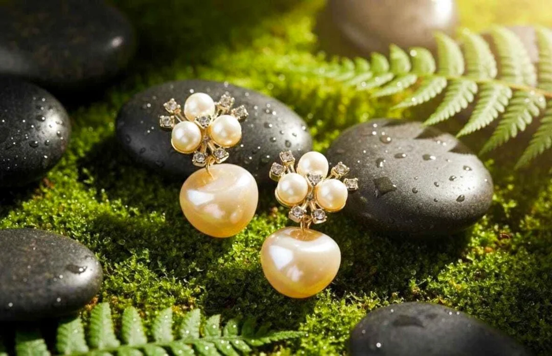 Gold-Plated Floral Stud Earrings with Lustrous Pearl Accents and Delicate Stone Embellishments for Women image 2