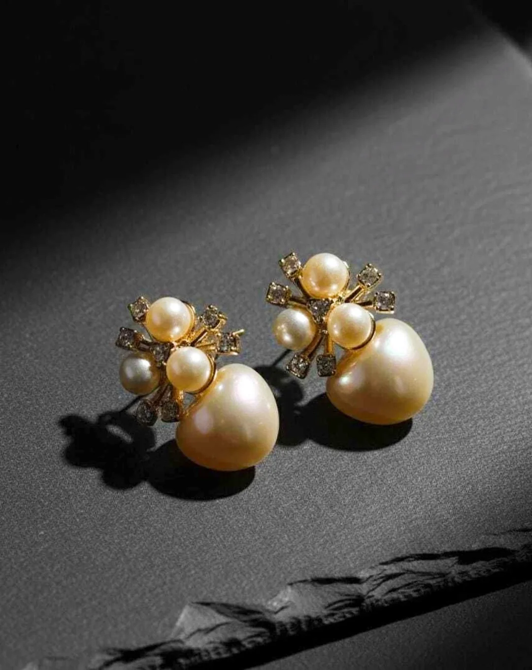 Gold-Plated Floral Stud Earrings with Lustrous Pearl Accents and Delicate Stone Embellishments for Women image 3