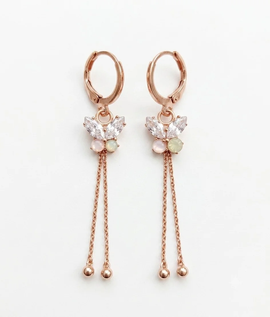 Gold-Plated Butterfly Design CZ Dangle Earrings with Chain Tassels, Multi-Color Stone Accents, Lightweight Fashion Earrings for Women & Girls image 2