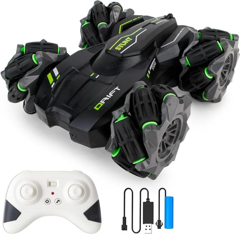 2.4GHz Remote Control 360° Drift Stunt Car for Kids, Double-Sided 4WD RC Tumbling Car with One-Key Rotation, Off-Road All Terrain High-Speed Toy Vehicle for Boys & Girls Age 6+ Black 7Y-8Y image 3
