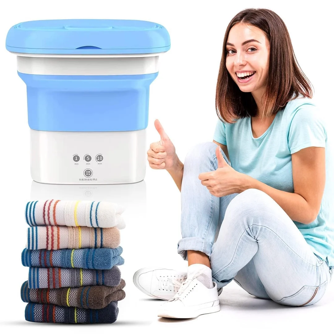 Portable 16L Mini Washing Machine with Spin Basket Foldable Small Washer for Underwear Baby Clothes Socks Travel Laundry Deep Cleaning A4 image 2