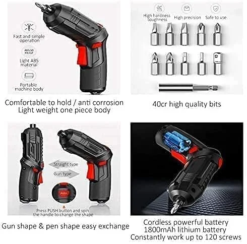 47 in 1 Cordless Electric Screwdriver Drill Kit with Built-in LED Light Rechargeable Wireless Power Screw Gun Tool Set for Home Office DIY Repair image 3