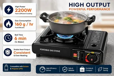 2 in 1 Portable Camping Gas Stove Butane Gas & LPG Cylinder Compatible Single Burner Stove with Automatic Piezo Ignition for Outdoor Cooking Picnic Trekking Emergency Use thumbnail 5