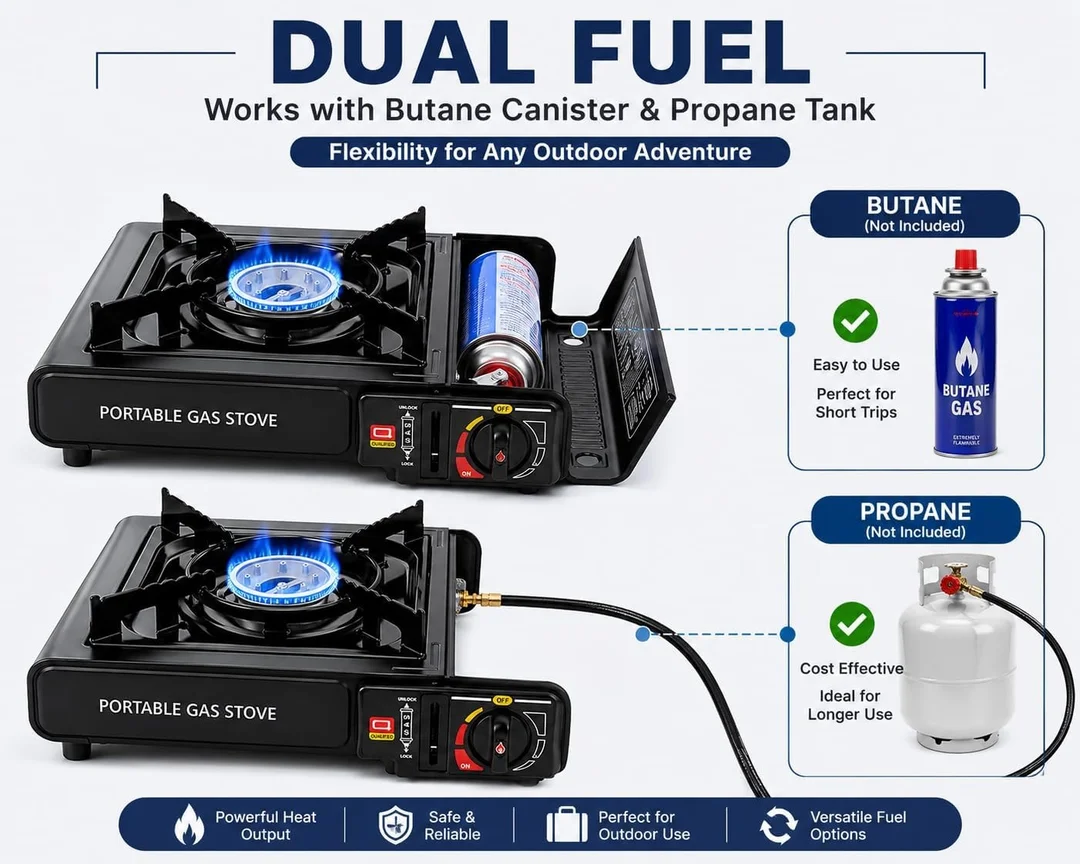 2 in 1 Portable Camping Gas Stove Butane Gas & LPG Cylinder Compatible Single Burner Stove with Automatic Piezo Ignition for Outdoor Cooking Picnic Trekking Emergency Use image 5