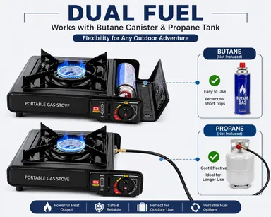 2 in 1 Portable Camping Gas Stove Butane Gas & LPG Cylinder Compatible Single Burner Stove with Automatic Piezo Ignition for Outdoor Cooking Picnic Trekking Emergency Use thumbnail 4