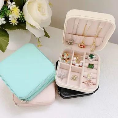 Mini PU Leather Jewelry Box Portable Travel Jewelry Storage Case with Soft Velvet Lining for Rings, Earrings, Necklaces, Bracelets & Small Accessories Compact Jewellery Organizer for Women Multicolor thumbnail 1