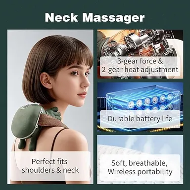 Coliatik Neck Massager with Hands Bionic Heated Deep Tissue Kneading Massage Device for Neck Shoulder Leg Pain Relief, 3 Speed Adjustable USB-C Rechargeable Electric Body Massager for Home Office Relaxation Gift thumbnail 2