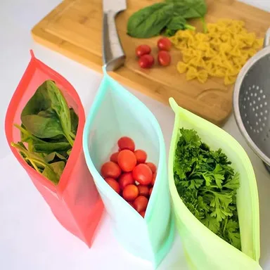 1000ML Reusable Silicone Food Storage Bag with Airtight Leakproof Zip Lock Seal, BPA Free Freezer Safe Microwave Safe Fridge Storage Pouch for Meal Prep, Snacks, Fruits, Vegetables, Lunch, Multicolor thumbnail 2