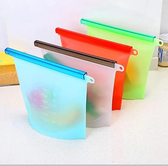 1000ML Reusable Silicone Food Storage Bag with Airtight Leakproof Zip Lock Seal, BPA Free Freezer Safe Microwave Safe Fridge Storage Pouch for Meal Prep, Snacks, Fruits, Vegetables, Lunch, Multicolor image 5
