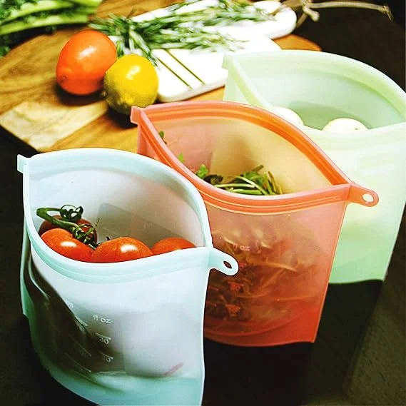 1000ML Reusable Silicone Food Storage Bag with Airtight Leakproof Zip Lock Seal, BPA Free Freezer Safe Microwave Safe Fridge Storage Pouch for Meal Prep, Snacks, Fruits, Vegetables, Lunch, Multicolor image 2