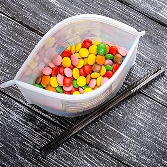 1000ML Reusable Silicone Food Storage Bag with Airtight Leakproof Zip Lock Seal, BPA Free Freezer Safe Microwave Safe Fridge Storage Pouch for Meal Prep, Snacks, Fruits, Vegetables, Lunch, Multicolor image 4