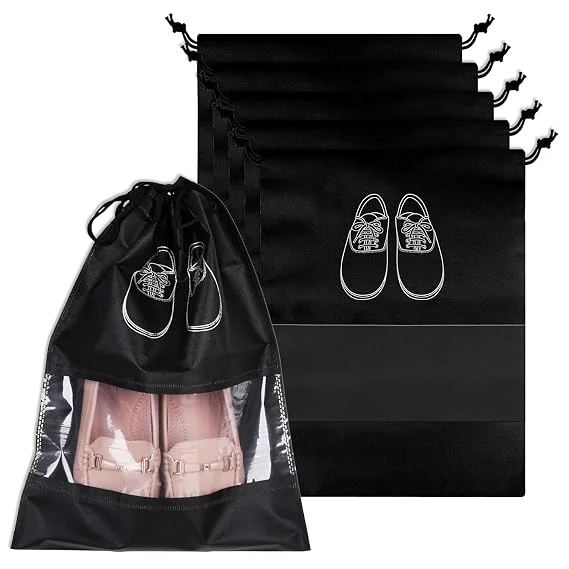 Transparent Shoe Bag for Travel & Storage Pack of 5 Drawstring Shoe Pouches, Dustproof Breathable Shoe Organizer Covers for Women Men, Space Saving Travel Luggage Storage Bags Multicolor image 5