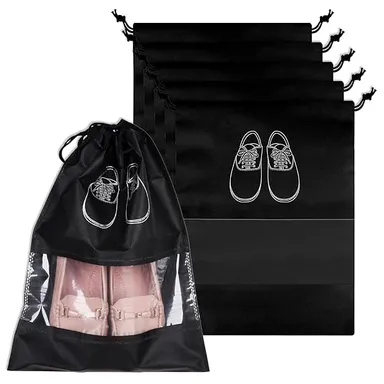 Transparent Shoe Bag for Travel & Storage Pack of 5 Drawstring Shoe Pouches, Dustproof Breathable Shoe Organizer Covers for Women Men, Space Saving Travel Luggage Storage Bags Multicolor thumbnail 4