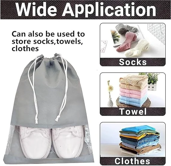 Transparent Shoe Bag for Travel & Storage Pack of 5 Drawstring Shoe Pouches, Dustproof Breathable Shoe Organizer Covers for Women Men, Space Saving Travel Luggage Storage Bags Multicolor image 3