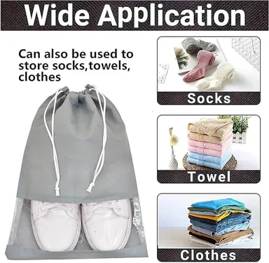 Transparent Shoe Bag for Travel & Storage Pack of 5 Drawstring Shoe Pouches, Dustproof Breathable Shoe Organizer Covers for Women Men, Space Saving Travel Luggage Storage Bags Multicolor thumbnail 2