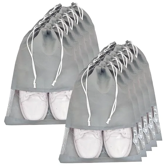 Transparent Shoe Bag for Travel & Storage Pack of 5 Drawstring Shoe Pouches, Dustproof Breathable Shoe Organizer Covers for Women Men, Space Saving Travel Luggage Storage Bags Multicolor image 1