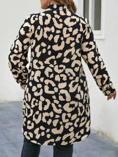 Women's Casual Animal Printed Rayon Shirt |Long Sleeve Button-Up Top with Curved High-Low Hem and Side Slits nimal Printed Rayon Shirt XL thumbnail 1