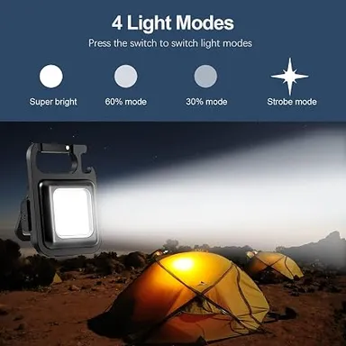 Rechargeable Keychain Mini Flashlight 4 Light Modes Ultralight Portable Pocket LED Torch with Folding Bracket Bottle Opener Magnetic Base for Camping Walking Outdoor Emergency Use thumbnail 2