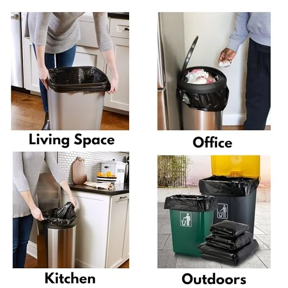 Medium Black Garbage Bags for Dustbin 30 Pieces, 19 x 21 Inches Trash Bags Covers for Wet & Dry Waste, Leak Resistant Kitchen Bin Liners for Home Office Cleaning image 4