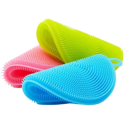 Silicone Dish Scrubber Sponge Pack of 4 Multicolor Non Stick Heat Resistant Flexible Cleaning Pad for Pots Pans Bowls Fruits Vegetables Sink Washing image 1
