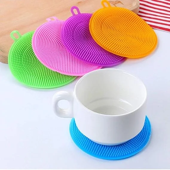 Silicone Dish Scrubber Sponge Pack of 4 Multicolor Non Stick Heat Resistant Flexible Cleaning Pad for Pots Pans Bowls Fruits Vegetables Sink Washing image 3