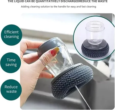 Kitchen Soap Dispensing Palm Brush with Built-in Liquid Dispenser for Dishwashing, Bathroom Cleaning, Utensil Scrubbing, Sink Cleaning, Multi-Purpose Household Cleaning Brush for Kitchen and Home thumbnail 1