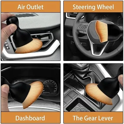 Car Dust Removal Mini Brush with Soft Bristles, Curved Car Interior Cleaning Brush for Dashboard, AC Vents, Air Outlet, Console, Seats, Door Panels, Keyboard, Home & Office Dust Cleaning Tool image 4