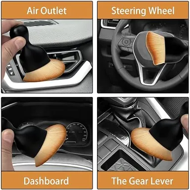 Car Dust Removal Mini Brush with Soft Bristles, Curved Car Interior Cleaning Brush for Dashboard, AC Vents, Air Outlet, Console, Seats, Door Panels, Keyboard, Home & Office Dust Cleaning Tool thumbnail 3