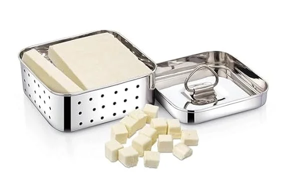 Stainless Steel Paneer Maker & Cheese Mold with Lid 350 ml, Food Grade Tofu Press, Homemade Paneer & Cheese Maker, Kitchen Cheese Press Mold 10.4 × 10.4 × 4.2 cm, Reusable Dairy Making Tool for Homemade Paneer, Tofu, Cottage Cheese image 3