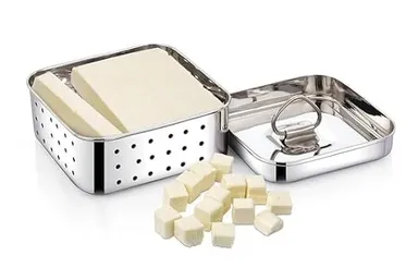 Stainless Steel Paneer Maker & Cheese Mold with Lid 350 ml, Food Grade Tofu Press, Homemade Paneer & Cheese Maker, Kitchen Cheese Press Mold 10.4 × 10.4 × 4.2 cm, Reusable Dairy Making Tool for Homemade Paneer, Tofu, Cottage Cheese thumbnail 2