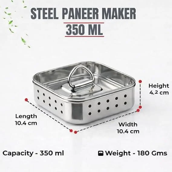 Stainless Steel Paneer Maker & Cheese Mold with Lid 350 ml, Food Grade Tofu Press, Homemade Paneer & Cheese Maker, Kitchen Cheese Press Mold 10.4 × 10.4 × 4.2 cm, Reusable Dairy Making Tool for Homemade Paneer, Tofu, Cottage Cheese image 4