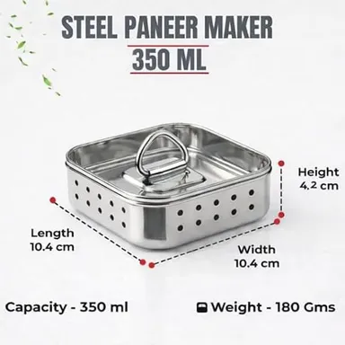 Stainless Steel Paneer Maker & Cheese Mold with Lid 350 ml, Food Grade Tofu Press, Homemade Paneer & Cheese Maker, Kitchen Cheese Press Mold 10.4 × 10.4 × 4.2 cm, Reusable Dairy Making Tool for Homemade Paneer, Tofu, Cottage Cheese thumbnail 3